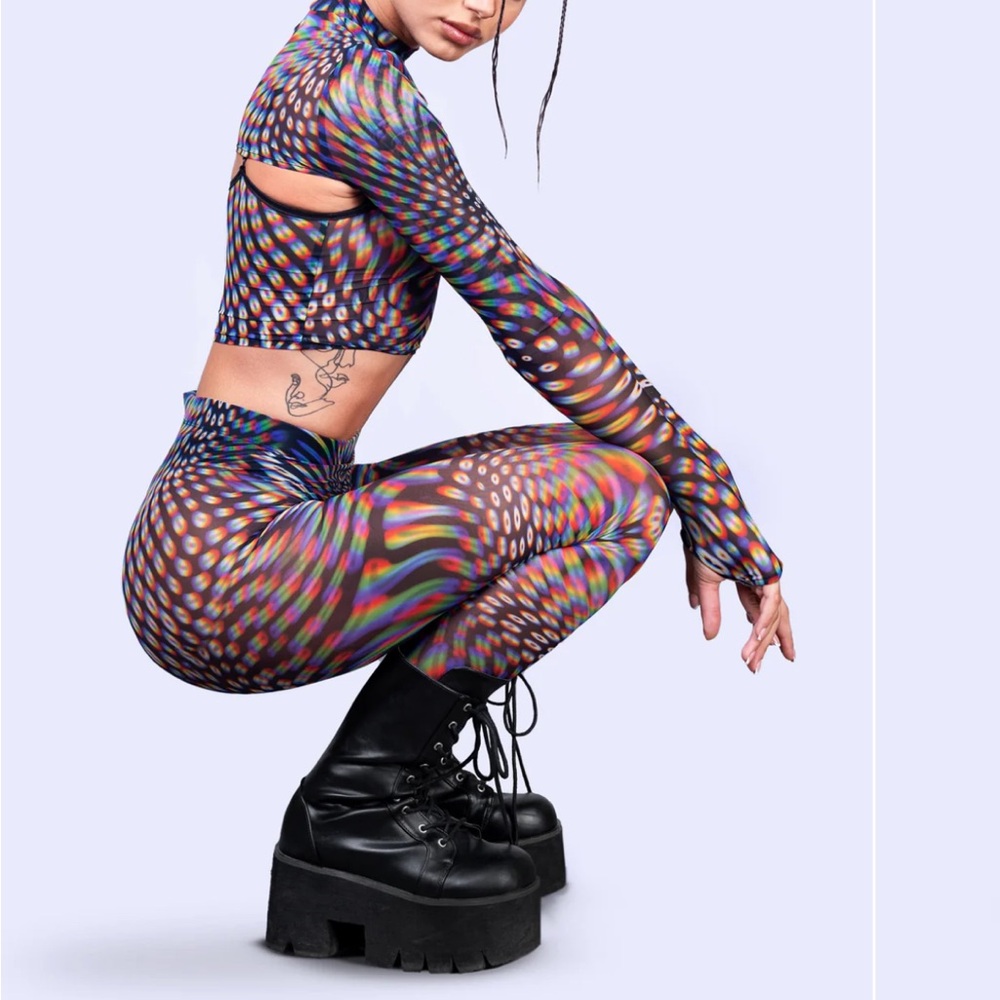 Badinka Micro Mesh Colorful Patterned Leggings - Picture 4 of 11